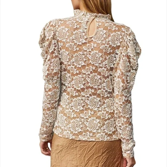 Anthropologie Sheer Lace Mock Neck Top - Picture 3 of 4